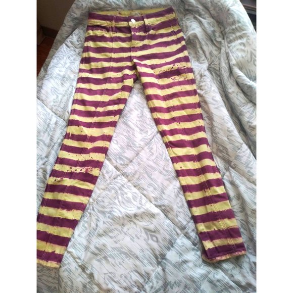 striped yellow and purple dyed pants scenecore punk rave hippie - Picture 1 of 3